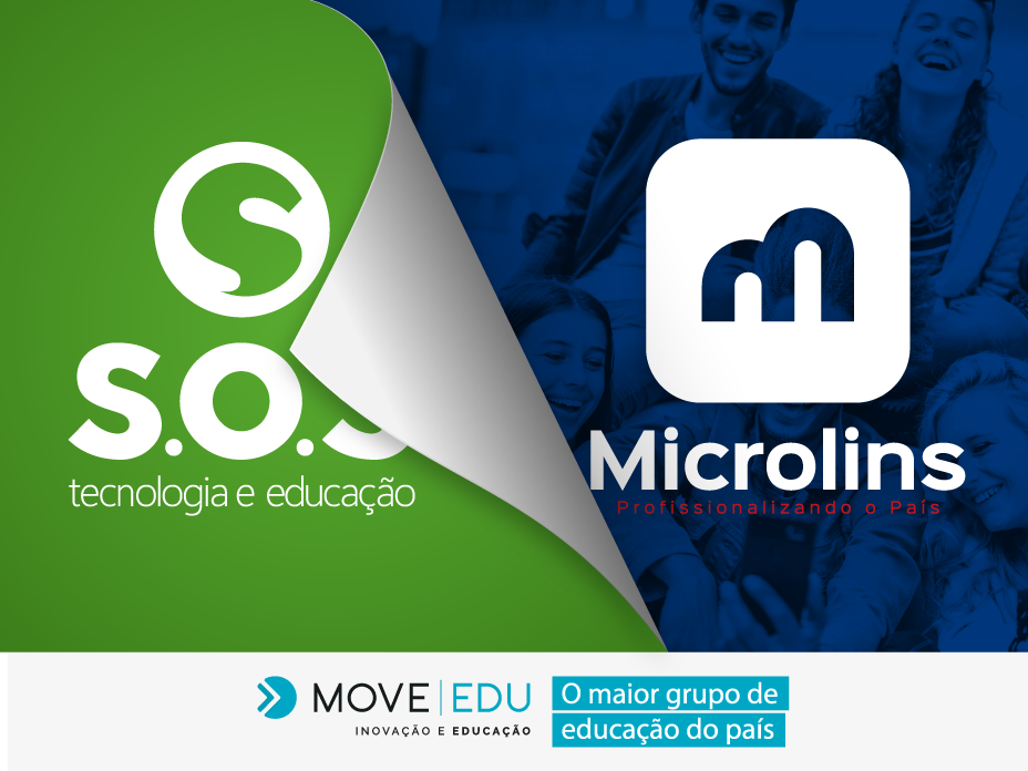 um retrato com o logo da SOS que dá a sensação de estar sendo descolada e ao fundo aparece o logo Microlins