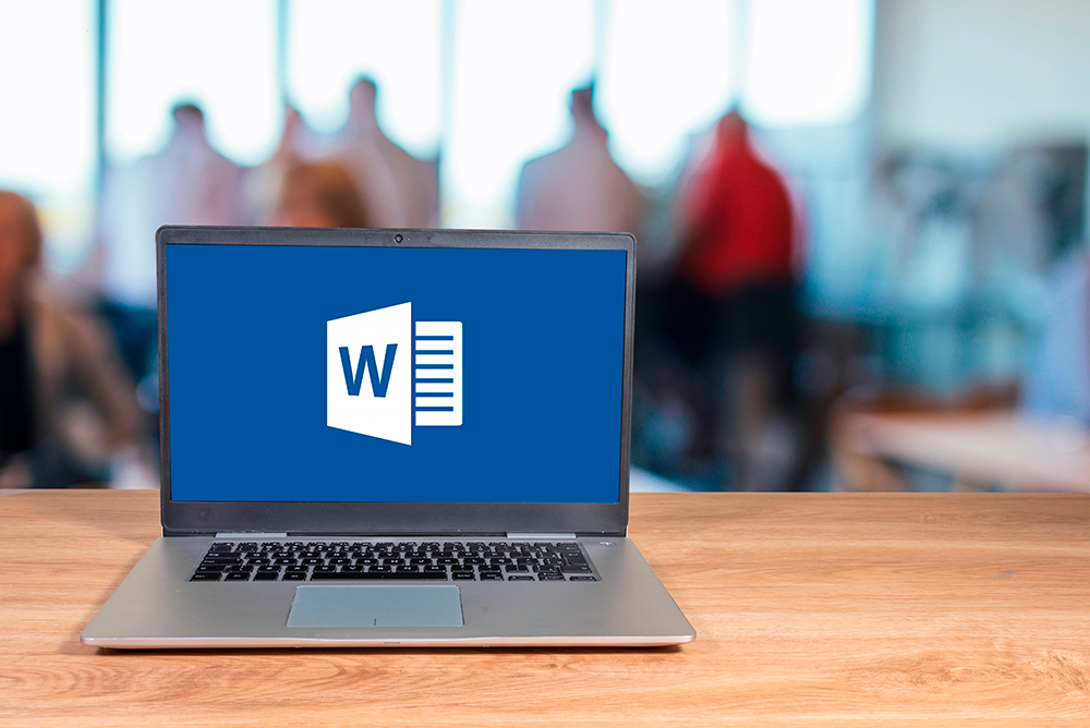 imagem de um computador, na tela o logo do Microsoft Word.