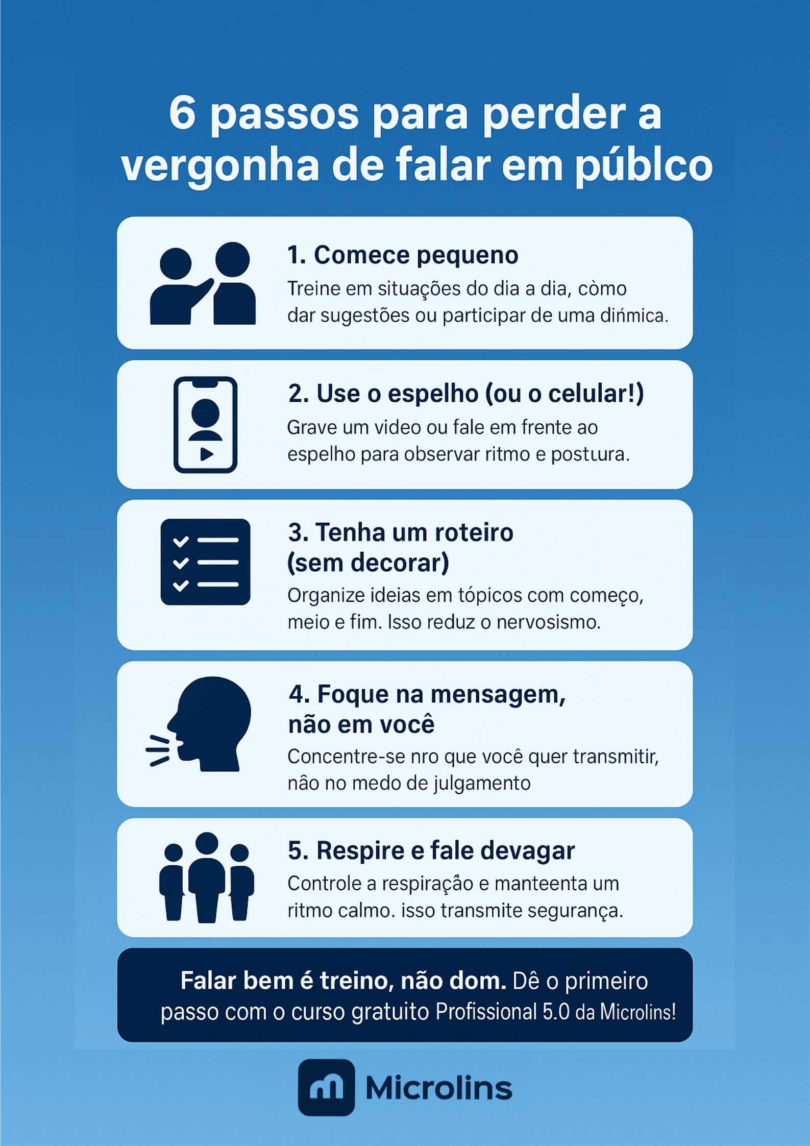 infogr&aacute;fico como perder a vergonha de falar em p&uacute;blico: 6 passos que funcionam 