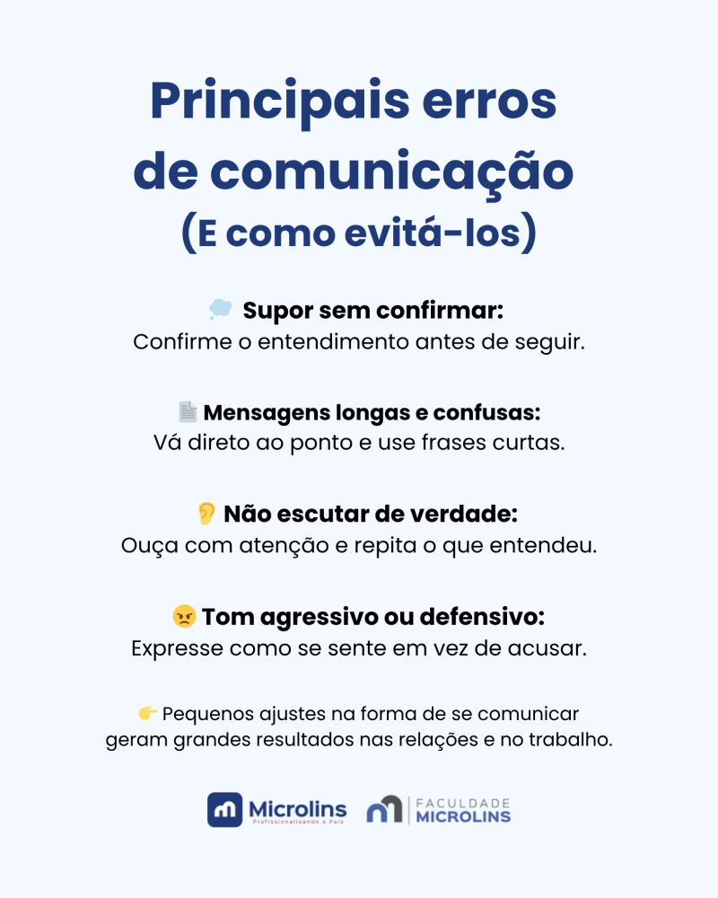 Ilustra&ccedil;&atilde;o dos principais erros de comunica&ccedil;&atilde;o no ambiente de trabalho, destacando soft skills como escuta ativa, clareza e empatia, refor&ccedil;ando sua import&acirc;ncia frente &agrave; forma&ccedil;&atilde;o t&eacute;cnica nas empresas. 