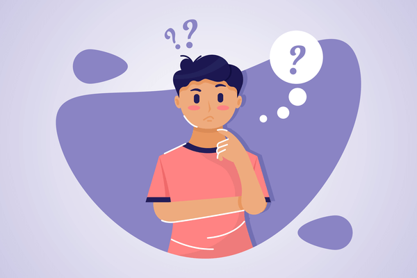 imagem vetorizada com um menino com a mão no queixo em posição de pensamento imagem vetorizada com um menino com a mão no queixo em posição de pensamento